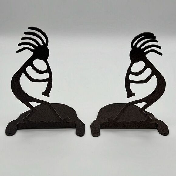 Kokopelli Native American Book Ends Lazart Collectors Series Black Metal 2 Piece - Picture 1 of 9